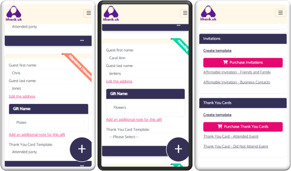 Screenshot of tracking guests in iThank.UK