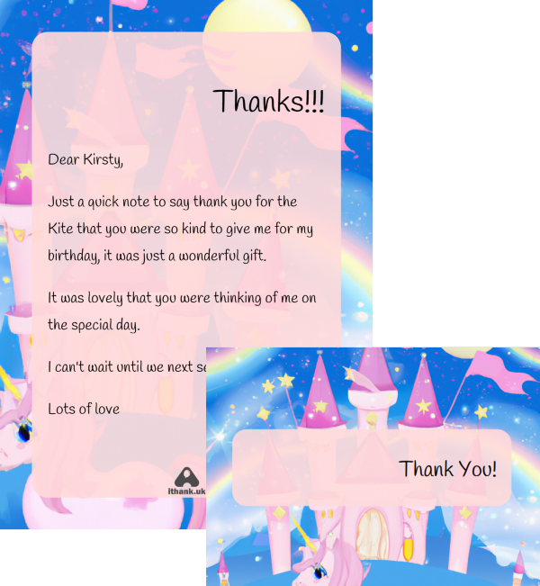 Example Thank You Note produced by iThank.UK